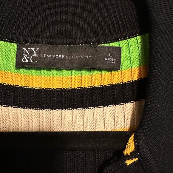 New York & Company Stripe Puff-Sleeve Polo Midi Sweater Dress Size Large - Picture 7 of 7